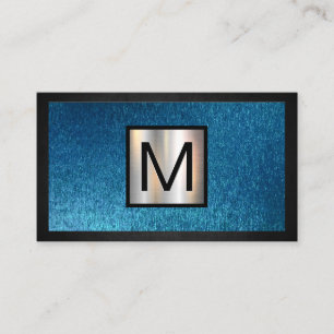 Monogram Chrome Metallic Banner   Blue Texture Business Card