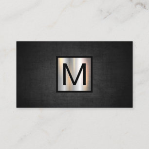 Monogram Chrome Metallic Banner   Dark Texture Business Card