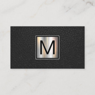 Monogram Chrome Metallic Banner   Leather Black Business Card