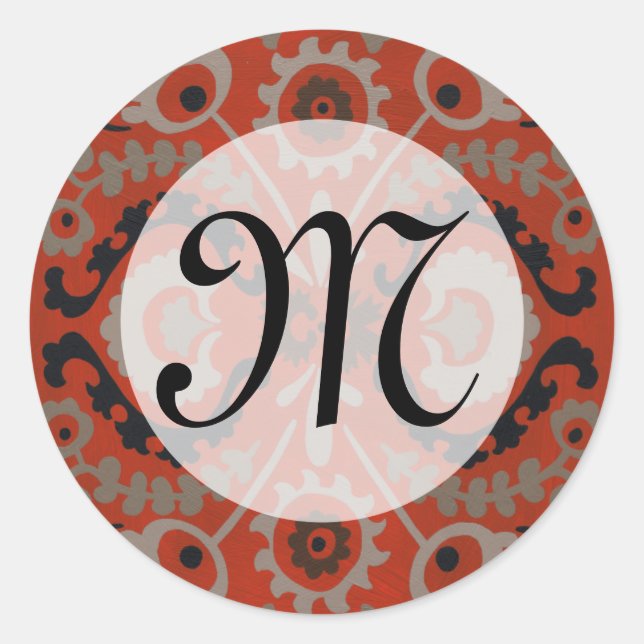 Monogram | Cinnabar Suzani I Classic Round Sticker (Front)