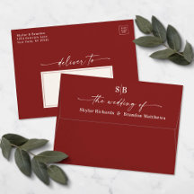 Monogram Cinnamon Red A7 5x7 Wedding Invitation
