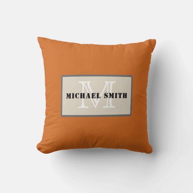 Monogram Cinnamon Solid Colour Background Cushion (Front)