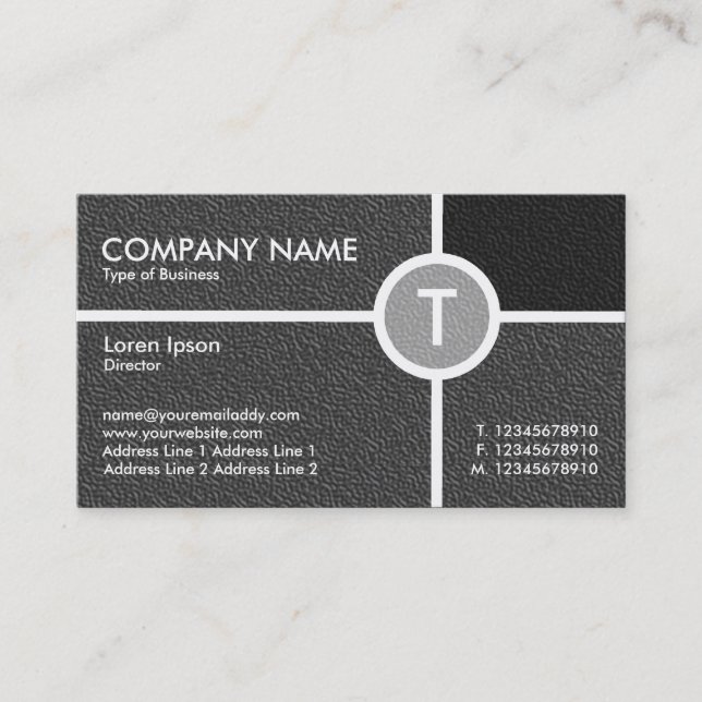 Monogram Circle Cross - Dark Grey Embossed Texture Business Card (Front)