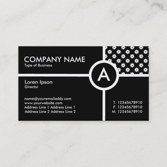 Monogram Circle Cross - Flower Poker Dot Business Card (Front)