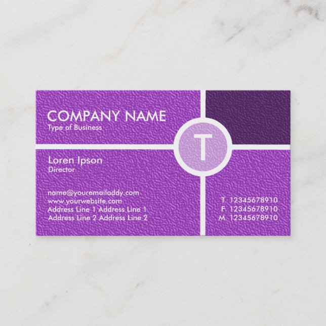 Monogram Circle Cross - Purple Embossed Texture Business Card (Front)