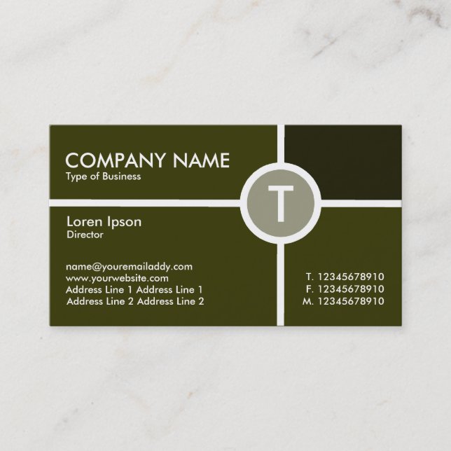 Monogram Circle Cross - Shades of Olive Business Card (Front)