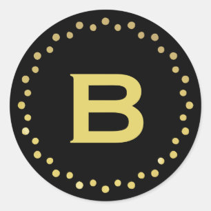 Monogram Circle Dots Sticker Label / Black & Gold