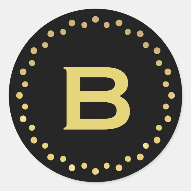 Monogram Circle Dots Sticker Label / Black & Gold (Front)