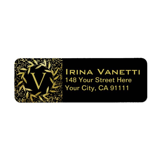 Monogram Circle of Leaves Wreath Gold Glitter (Front)