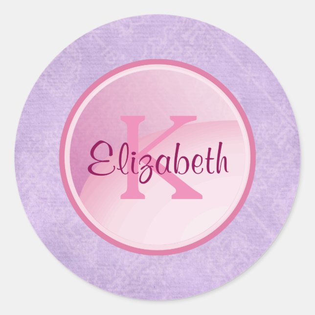 Monogram Circle on a Pretty Lavender Background Classic Round Sticker (Front)
