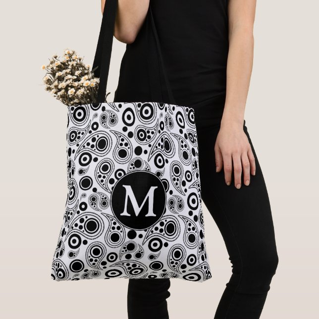 Monogram Circle paisley design Tote Bag (Close Up)