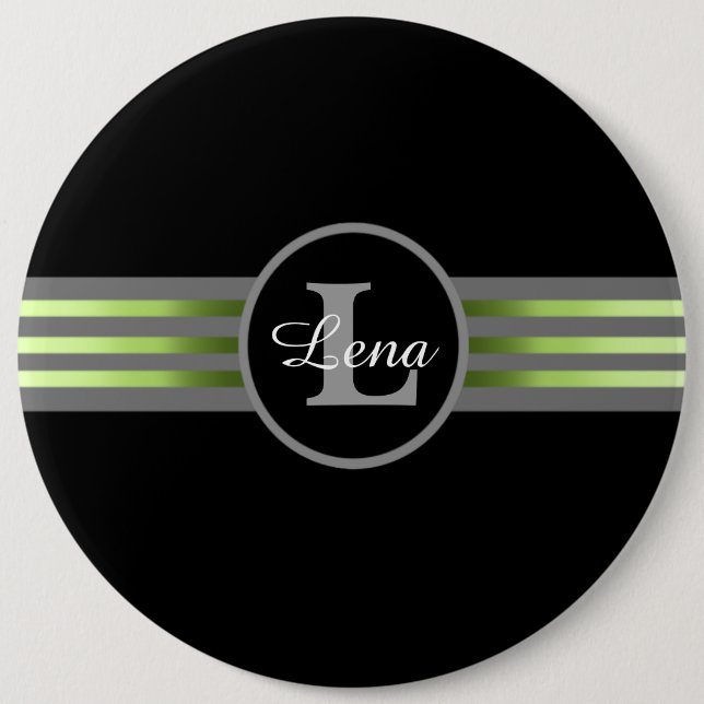 Monogram Circle Silhouette Black and Gray Stripes 6 Cm Round Badge (Front)