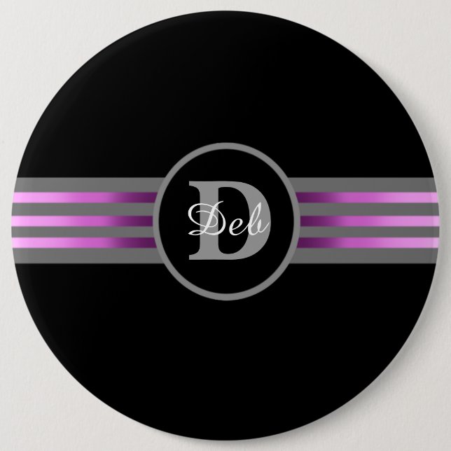 Monogram Circle Silhouette Black and Gray Stripes 6 Cm Round Badge (Front)