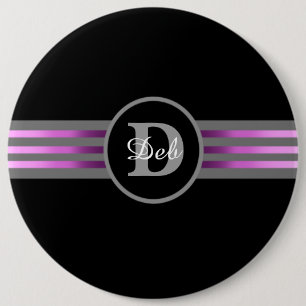 Monogram Circle Silhouette Black and Gray Stripes 6 Cm Round Badge