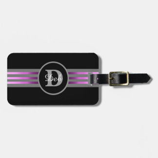 Monogram Circle Silhouette Black and Grey Stripes Luggage Tag