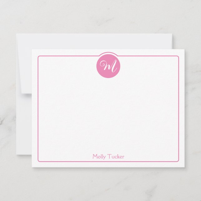 Monogram Circle Trendy Script Girly Card (Front)