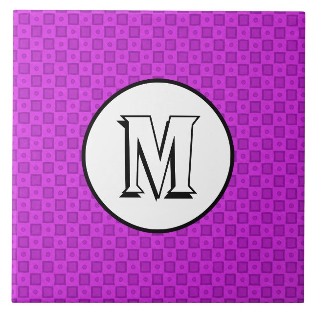 Monogram circles and squares on a purple pattern tile (Front)