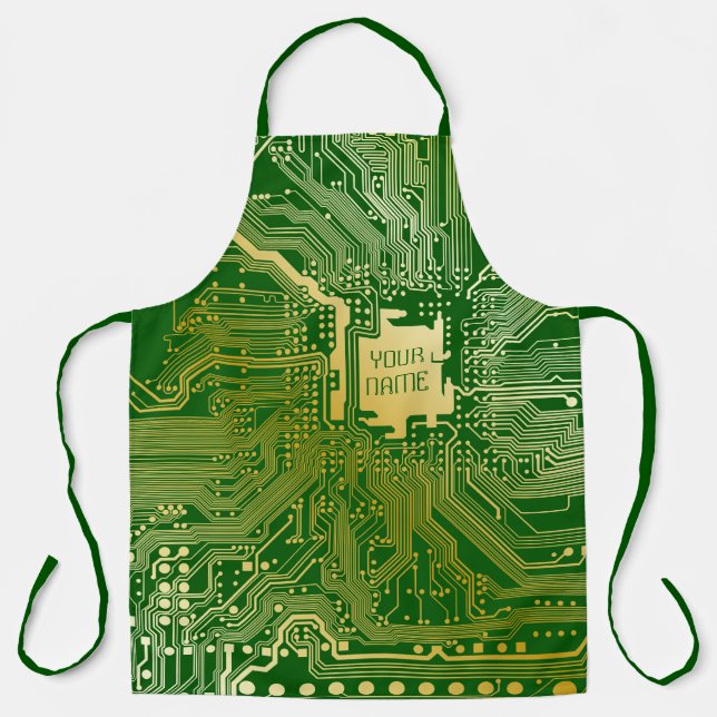 Monogram Circuit Motherboard Electronics Chip Tech Apron (Front)