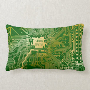Monogram Circuit Motherboard Electronics Chip Tech Lumbar Cushion