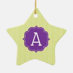 Monogram Citron Chevron with Purple Ceramic Tree Decoration