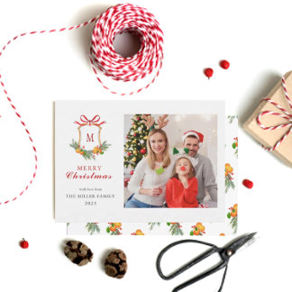 Monogram Citrus Crest Christmas Photo  Holiday Card