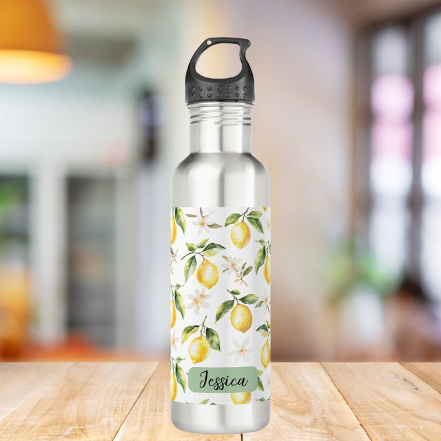 Monogram Citrus Lemon Fruit Botanical Pattern 710 Ml Water Bottle (In situ)