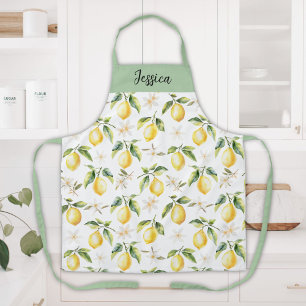 Monogram Citrus Lemon Fruit Botanical Pattern Apron