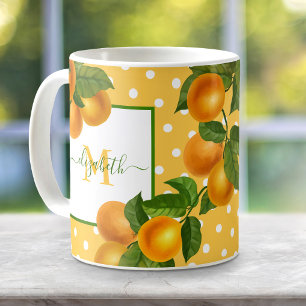 Monogram citrus oranges watercolor dots rustic coffee mug