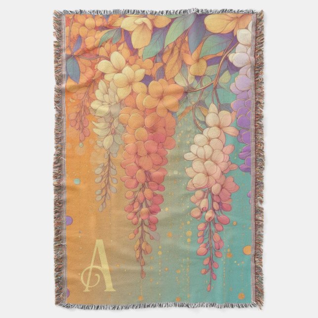 Monogram Citrus Sunset Wisteria Throw Blanket (Front Vertical)