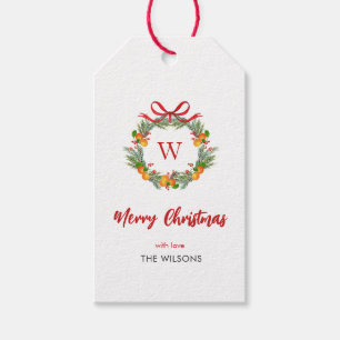Monogram Citrus Wreath Christmas Holiday Gift Tags