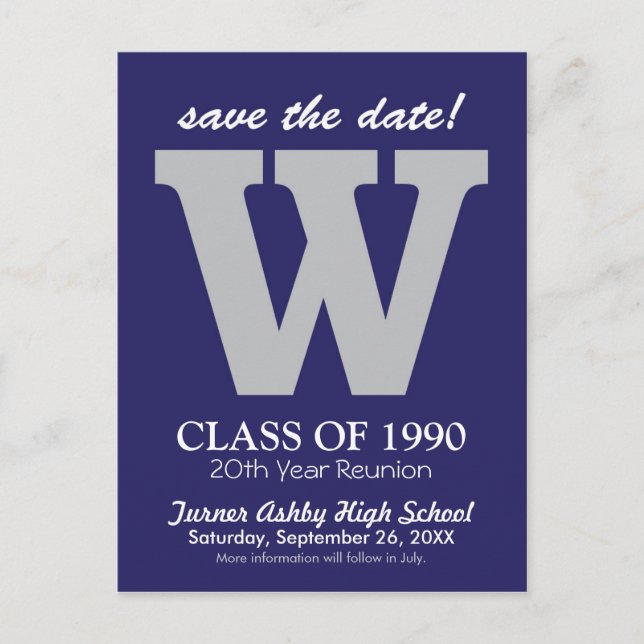 Monogram Class Reunion Save-the-Date Postcard (Front)