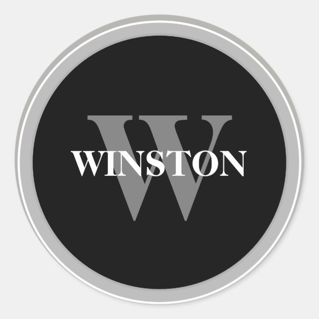 Monogram Classic Black and white Serif font Classic Round Sticker (Front)