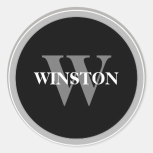Monogram Classic Black and white Serif font Round Sticker