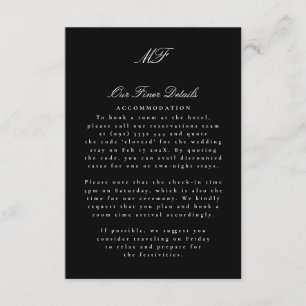 Monogram Classic Black White Wedding Details Info Enclosure Card