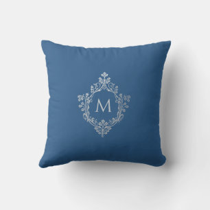 Monogram Classic Blue Elegant Vintage Ornate Crest Cushion