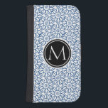 Monogram Classic Blue Sunflower Pattern Samsung S4 Wallet Case<br><div class="desc">Elegant monogram. Sunflower pattern. Modern floral. Classic blue art by José Ricardo.</div>