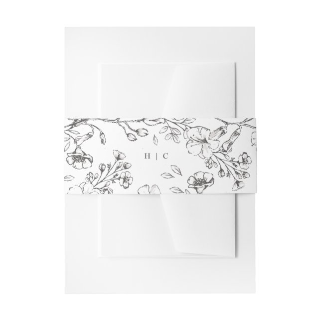Monogram Classic Botanical Florals Wedding Invitation Belly Band (Front Example)
