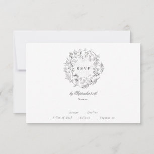Monogram Classic Botanical Florals Wedding RSVP Card