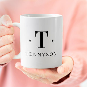 Monogram Classic Elegant Black White Initial Name Coffee Mug