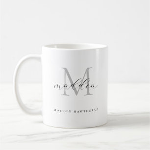 Monogram Classic Elegant Black White Script Name Coffee Mug