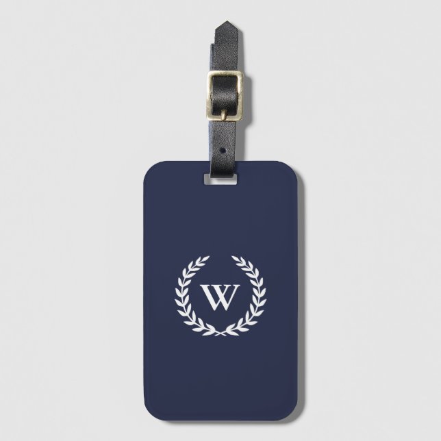 Monogram Classic Elegant Blue Luggage Tag (Front Vertical)