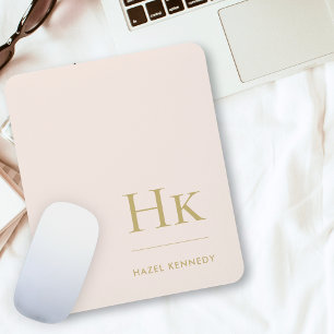 Monogram Classic Elegant Blush Pink Gold Initials Mouse Mat