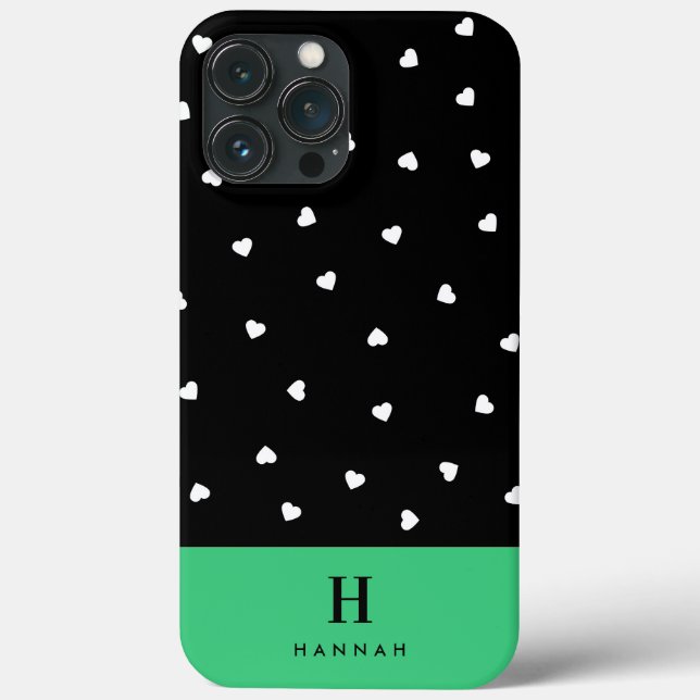 Monogram Classic Elegant Hearts Black and Green Case-Mate iPhone Case (Back)