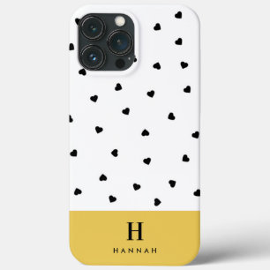Monogram Classic Elegant Hearts White and Yellow iPhone 13 Pro Max Case