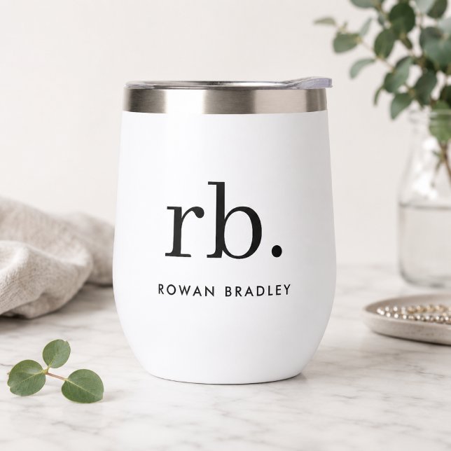 Monogram Classic Elegant Minimal Black and White (Modern monogram drinkware perfect for gifts, parties, and daily use)
