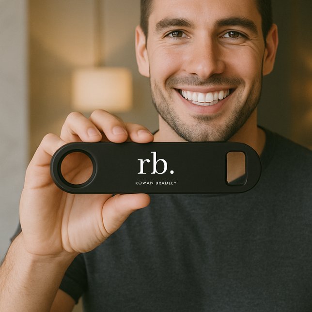 Monogram Classic Elegant Minimal Black and White (Sleek black modern monogram custom bar keys for business or personal use.)