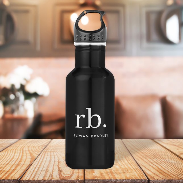 Monogram Classic Elegant Minimal Black and White 532 Ml Water Bottle (Creator Uploaded)