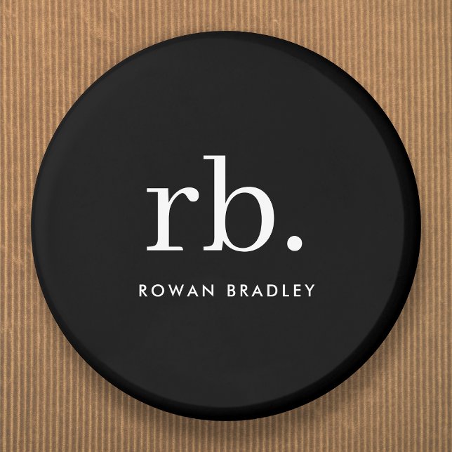 Monogram Classic Elegant Minimal Black and White 6 Cm Round Badge (Creator Uploaded)