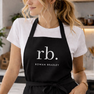 Monogram Classic Elegant Minimal Black and White Apron
