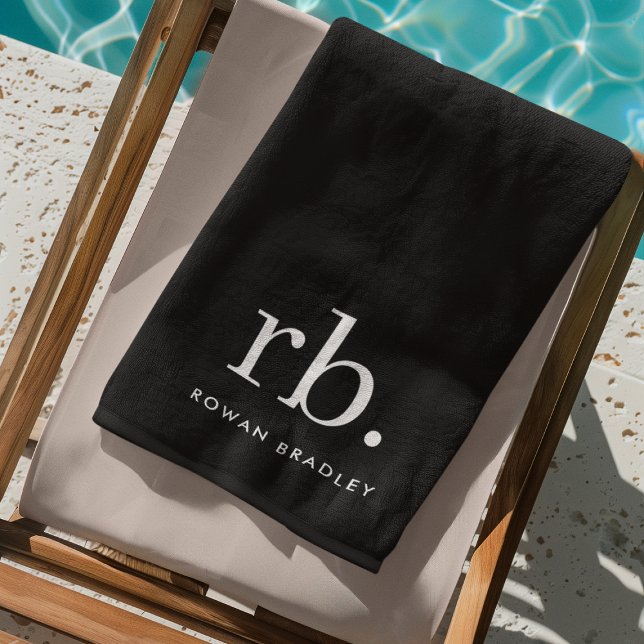 Monogram Classic Elegant Minimal Black and White Beach Towel (Creator Uploaded)